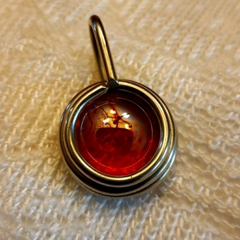 MIRRORED Amber Color Glass Amulet Handcrafted Vtg